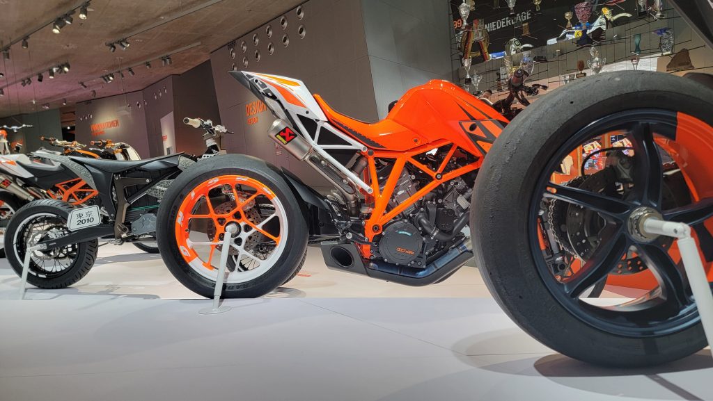 KTM Superduke prototypes and others on display at the KTM Motohall